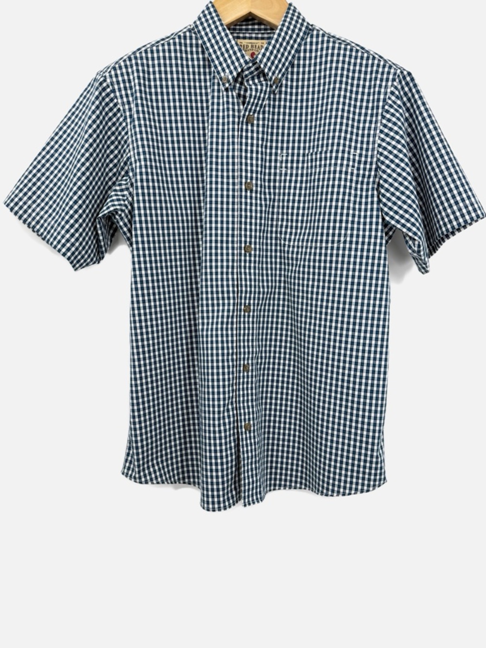 RedHead Bass Pro Shops Blue Teal Gingham Button Down Cotton Shirt Men’s Large